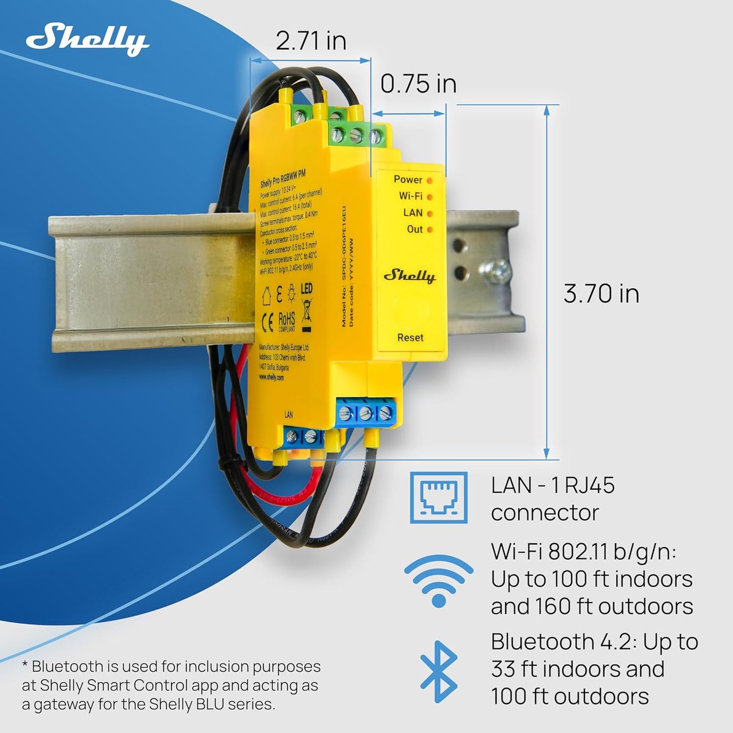 Shelly Pro RGBWW PM | Wi-Fi & LAN Smart Remote Control for RGBW Led Strips with Power Metering | Home Automation | No Hub | Compatible with Alexa & Google Home | iOS Android App | Dimming Control