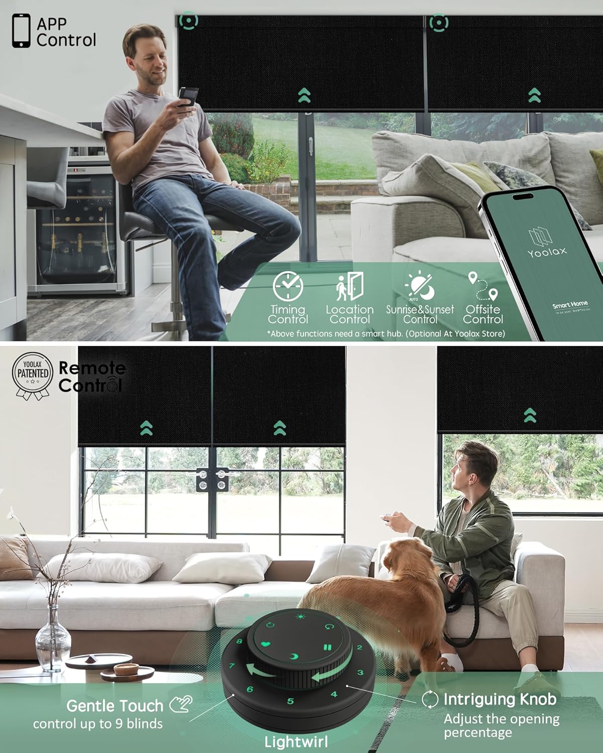 Yoolax Motorized Blinds with Remote, Smart Blinds for Windows Blackout Automatic Shades Work with Alexa Remote Control Roller Window Shades with Valance, Custom Size (Fabric-Black)