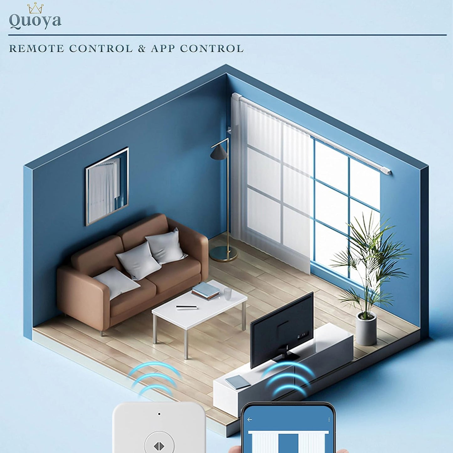 Quoya Smart Electric Curtain Track AT5810【Up to 5m (196in) - Motorised and Adjustable 】, with Automated Rail Motor with App, Voice, Remote Control, Compatible with Alexa, Google and Siri
