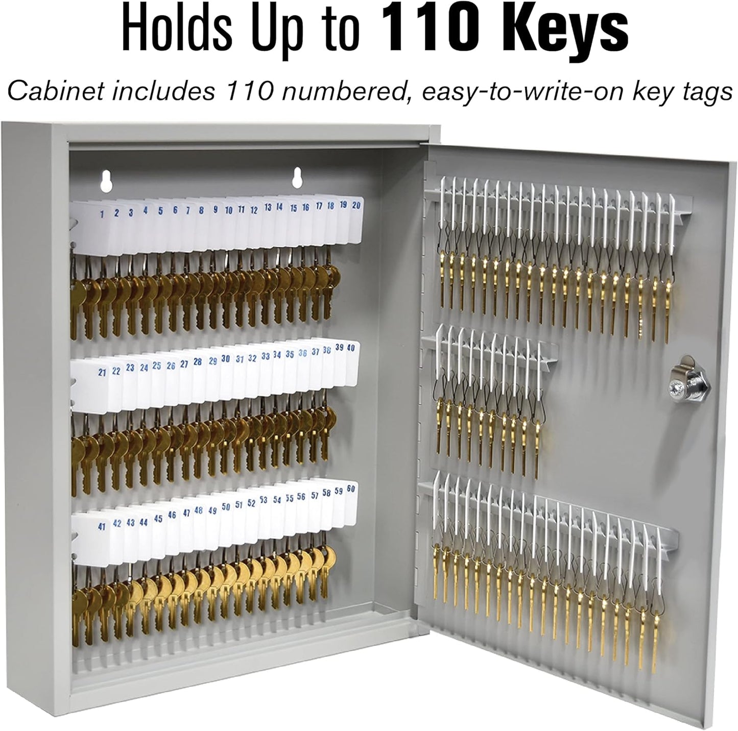 BankSupplies STEELMASTER 110 Key Cabinet - Single Lock Control Key Box - Welded 22 Gauge Steel Construction - Scratch Resistant - Write-On Key Tags for Easy Identification