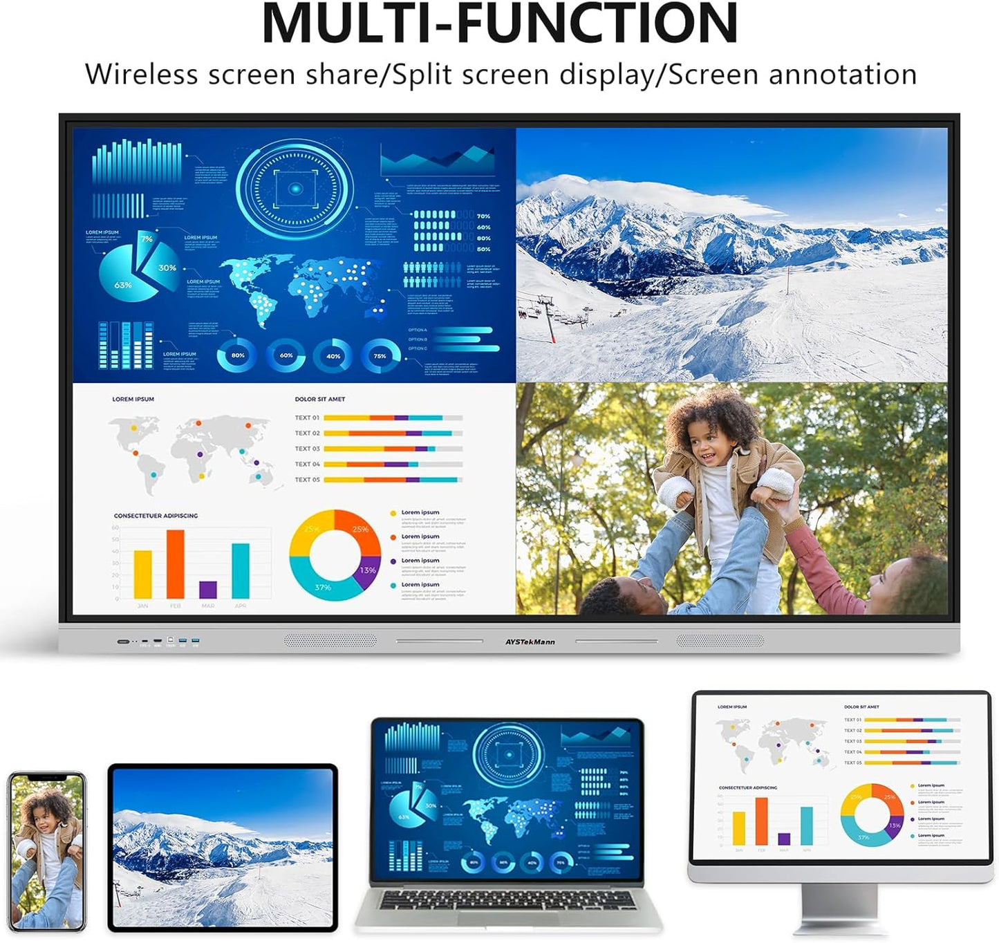Smart Board 65 inch 4K Interactive Whiteboard Touch Screen, Digital Smart Whiteboard for Classroom and Business with Android 14.0-8+128 GB(Wall Mount Included)
