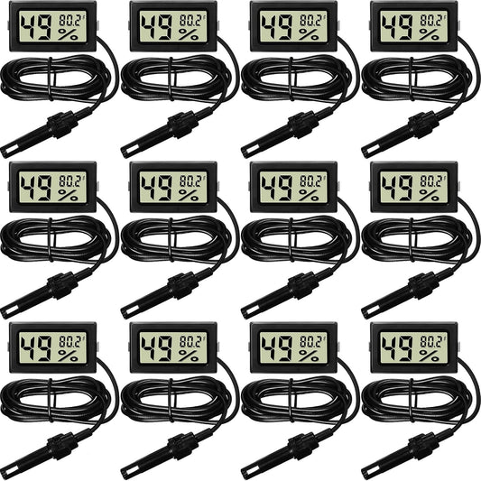 Weewooday Mini Digital Temperature Humidity Meters Gauge with Probe Gauge LCD Fahrenheit Display Thermometer Hygrometer for Incubator Reptile Plant Greenhouse Chicken Coop Garden(Black, 12 Pieces)
