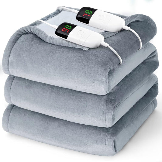Heated Electric Blanket King Size - 90" x 100" Heating Blanket with Dual Control, 10 Heating Levels & 8 Hours Auto Off, Soft Warm Flannel Blanket, Christmas Birthday Gifts for Senior Grandma