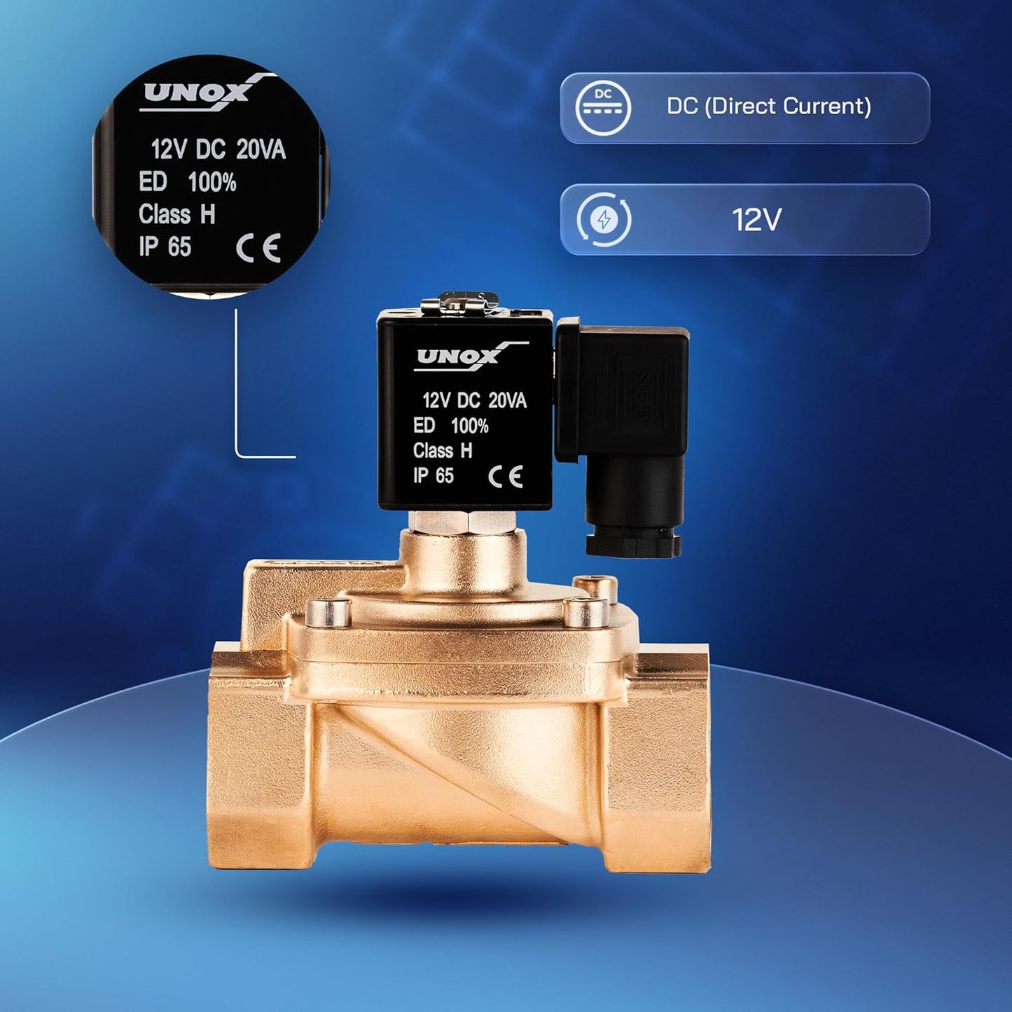 UNOX 1 1/4" NPT Solenoid Valve 12V DC, Brass Control Valve Normally Closed - 7-232 PSI Multi-Purpose Reliable Control Valve for Water, Air, and Gas - Solenoid Valves