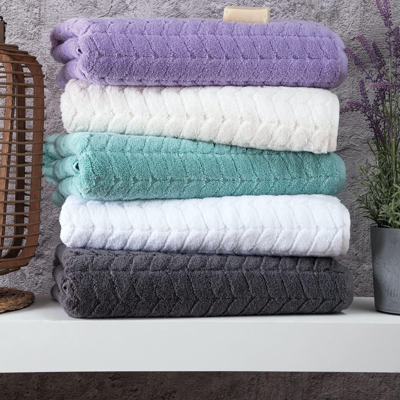 BAGNO MILANO Turkish Bath Towels, Soft Plush Jacquard Luxury Bath Towels, Quick Dry Towel Set (Black, 2 pcs Bath Towel Set)