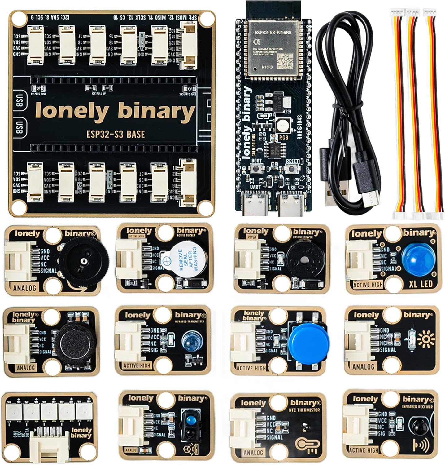 TinkerBlock ESP32-S3 Starter Kit – 16MB Flash ESP32-S3 WiFi & Bluetooth Development Board, S3 Expansion Board, 12 Plug-and-Play Modular Sensors – Compatible with Arduino IDE & ESP-IDF