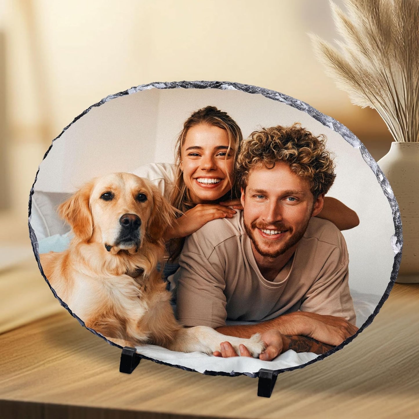 ArtPix 3D Christmas Personalized Slate Plate, Customized Xmas Photo Print Stone, Custom Picture Gift for Wife, Women, Family, Her, Him, Rock Slate Plaque Frame (Large - Oval)