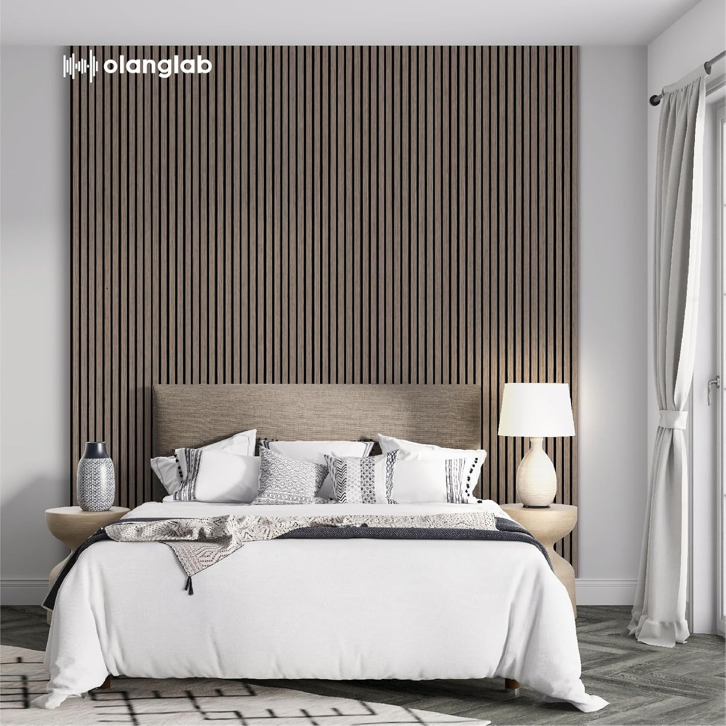 Olanglab Wood Slat Wall Panels, Wooden Acoustic Wall Panels, 94.5"x12.6" Each 3D Wall Panels for Interior Wall Decor, 4 Pack in Total 94.5"x50.4" (Dark Walnut)
