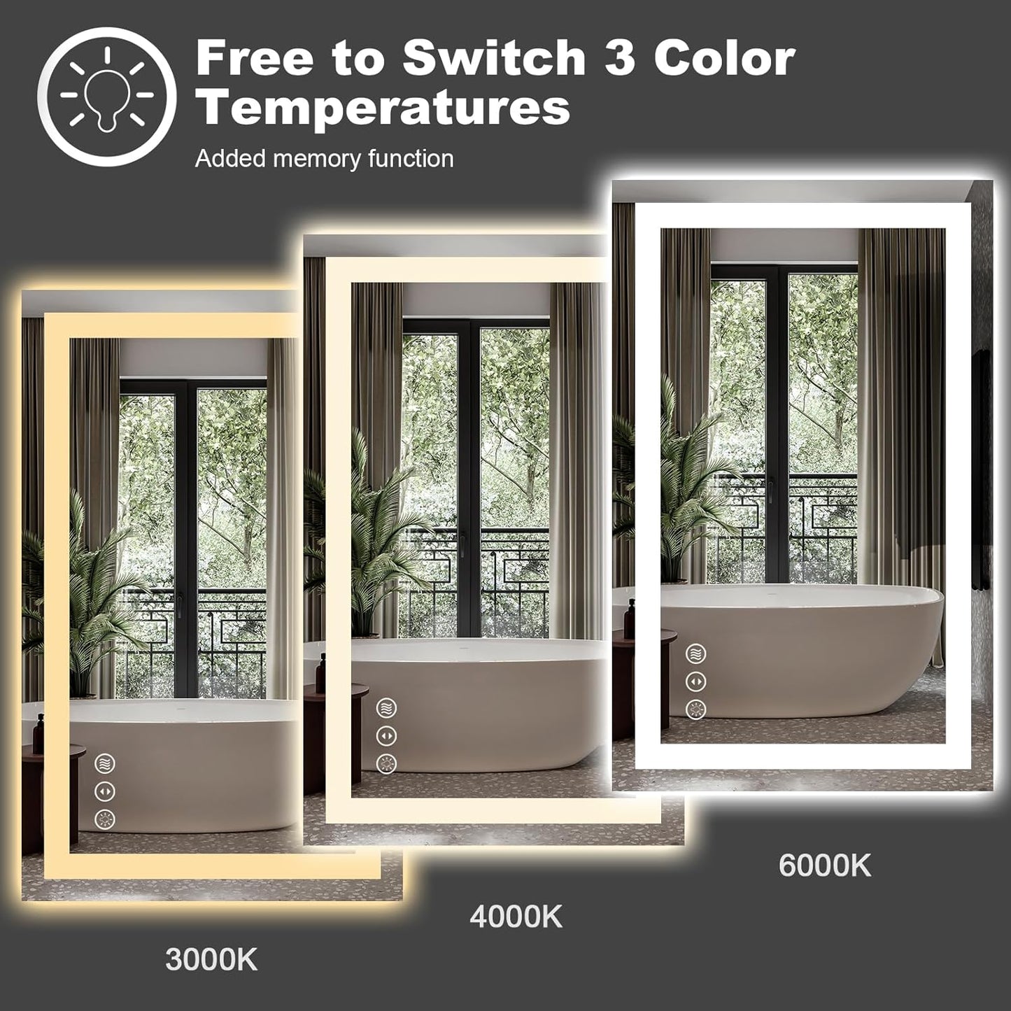 Amorho LED Bathroom Mirror, 60" X30" with Front Light and Backlight, Large Vanity Mirrors for Wall, Anti-Fog, ShatterProof, Memory, 3 Colors, ETL Listed