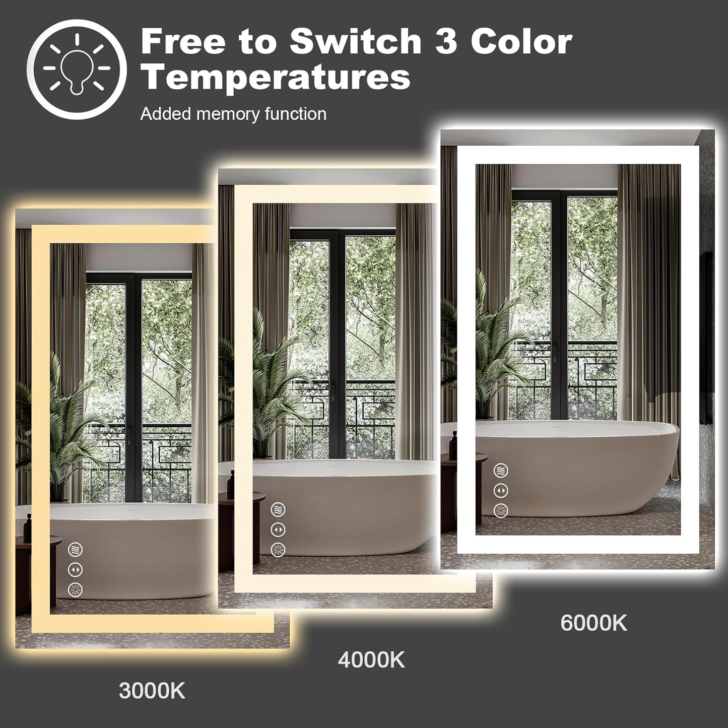 Amorho LED Bathroom Mirror, 68" X38" with Front and Backlight, Stepless Dimmable Wall Mirrors with Anti-Fog, Shatter-Proof, Memory, 3 Colors, Double LED Vanity Mirror