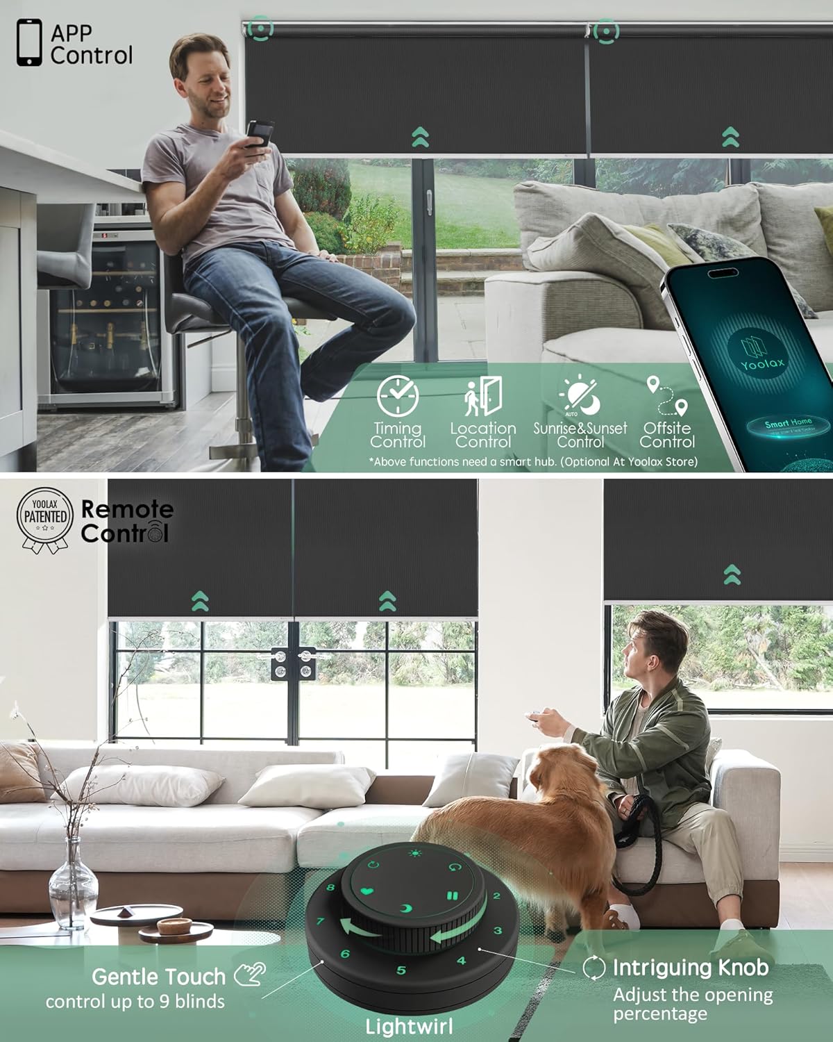Yoolax Motorized Blinds with Remote, Blackout Smart Blinds for Windows Motorized Waterproof Roller Shades, Automatic Window Shades Work with Alexa Custom Size (Blackout-Vinyl Dark Gray)