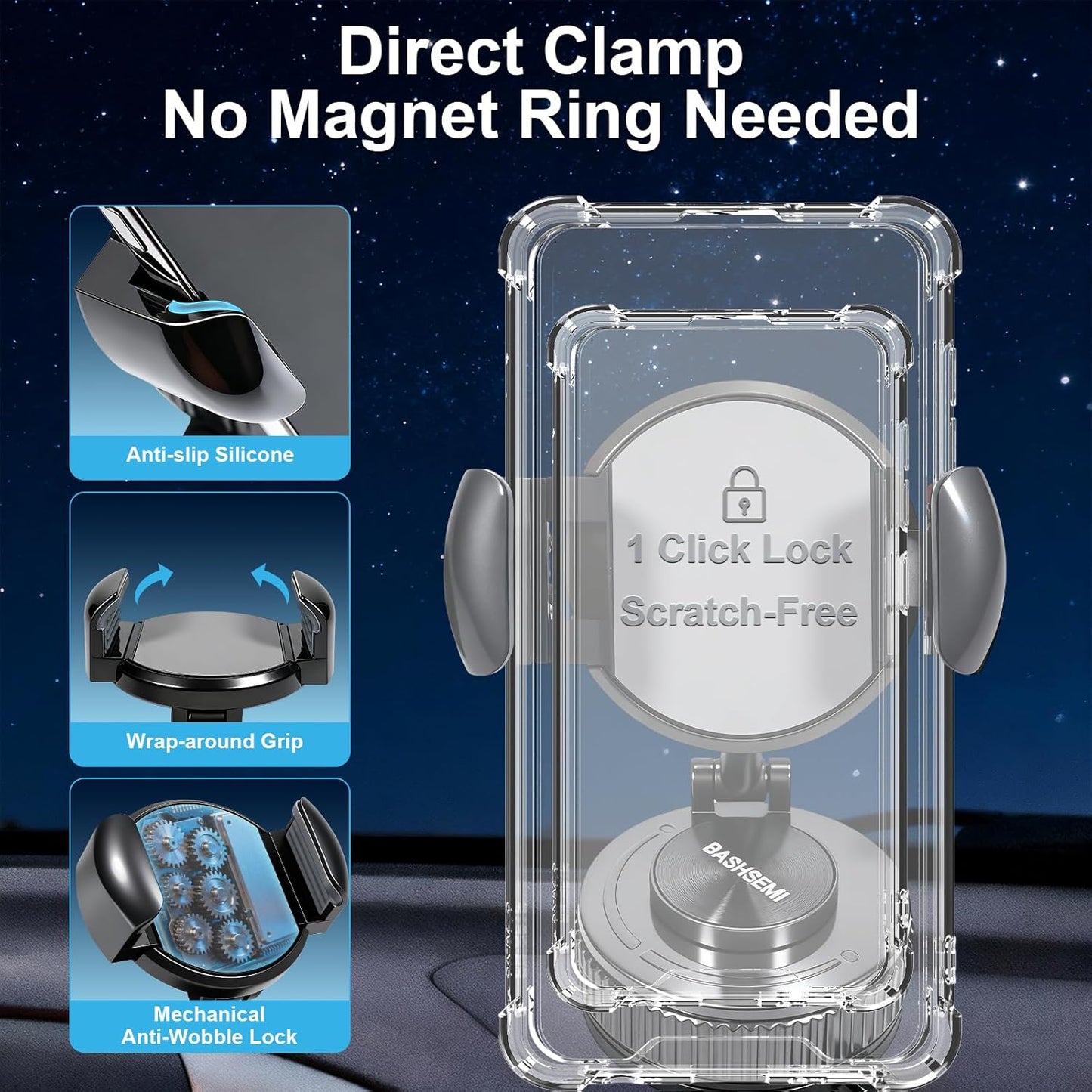 Windshield & Dashboard Rotate-Lock Phone Mount – 360° Rotate Folding Car Phone Holder with Strong Suction Base & Adjustable Arm for Smartphone