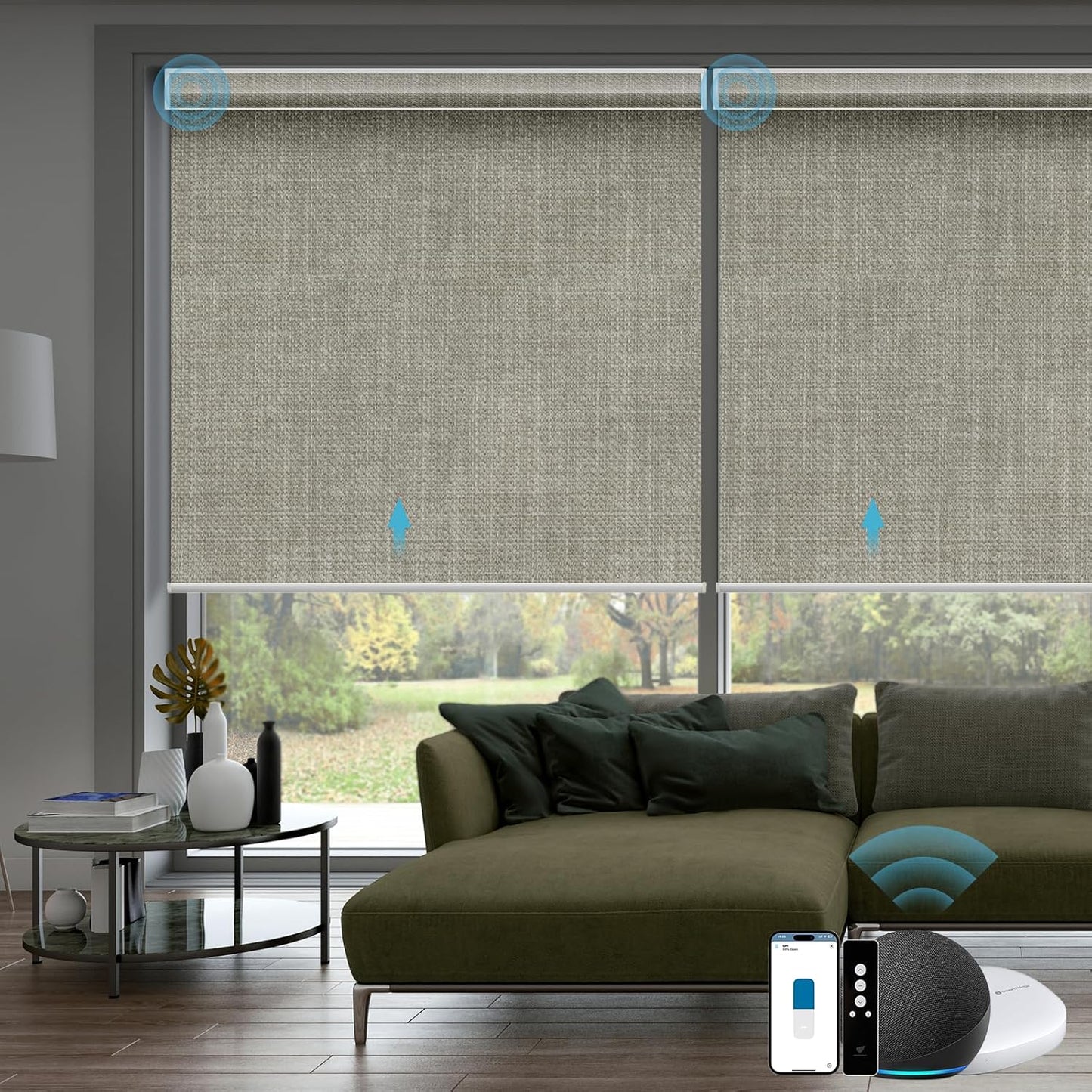 SmartWings Motorized Smart Blinds with Remote, Custom Automatic 100% Blackout Roller Shade Compatible with Alexa/Homekit/Google, Electric Smart Blinds for Indoor Windows, Vigor Sage