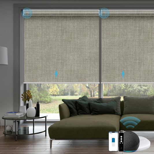 SmartWings Motorized Smart Blinds with Remote, Custom Automatic 100% Blackout Roller Shade Compatible with Alexa/Homekit/Google, Electric Smart Blinds for Indoor Windows, Vigor Sage