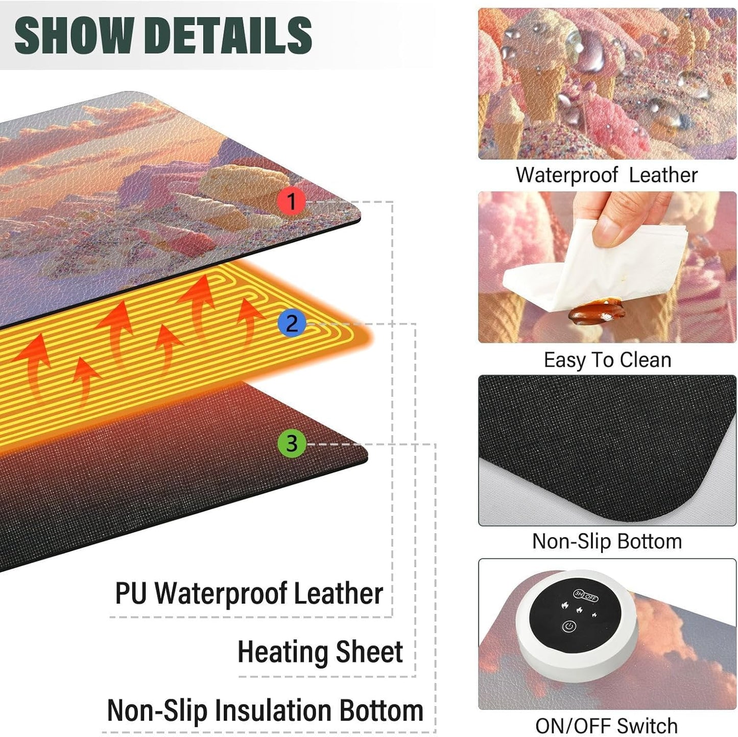 Large Heated Mouse Pad,Leather Desk Mat,31.5"x13",Hand Warmer Pads for Desk,Cream(Orange)