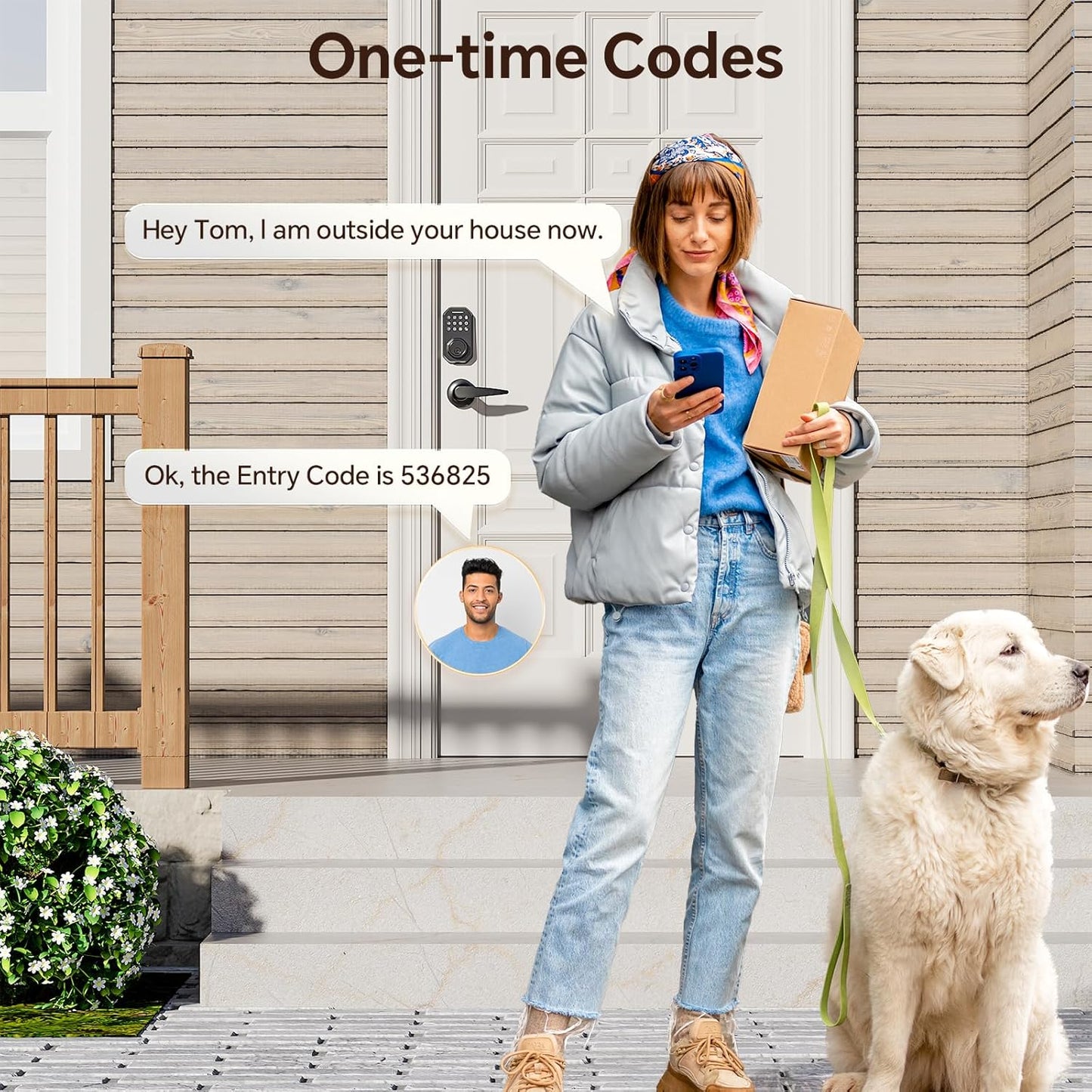 Keyless Entry Door Lock Set Smart Locks for Front Keypad Door Lock with Handle Automatic Lock One Time Password Anti Peeping Password IP54, Black