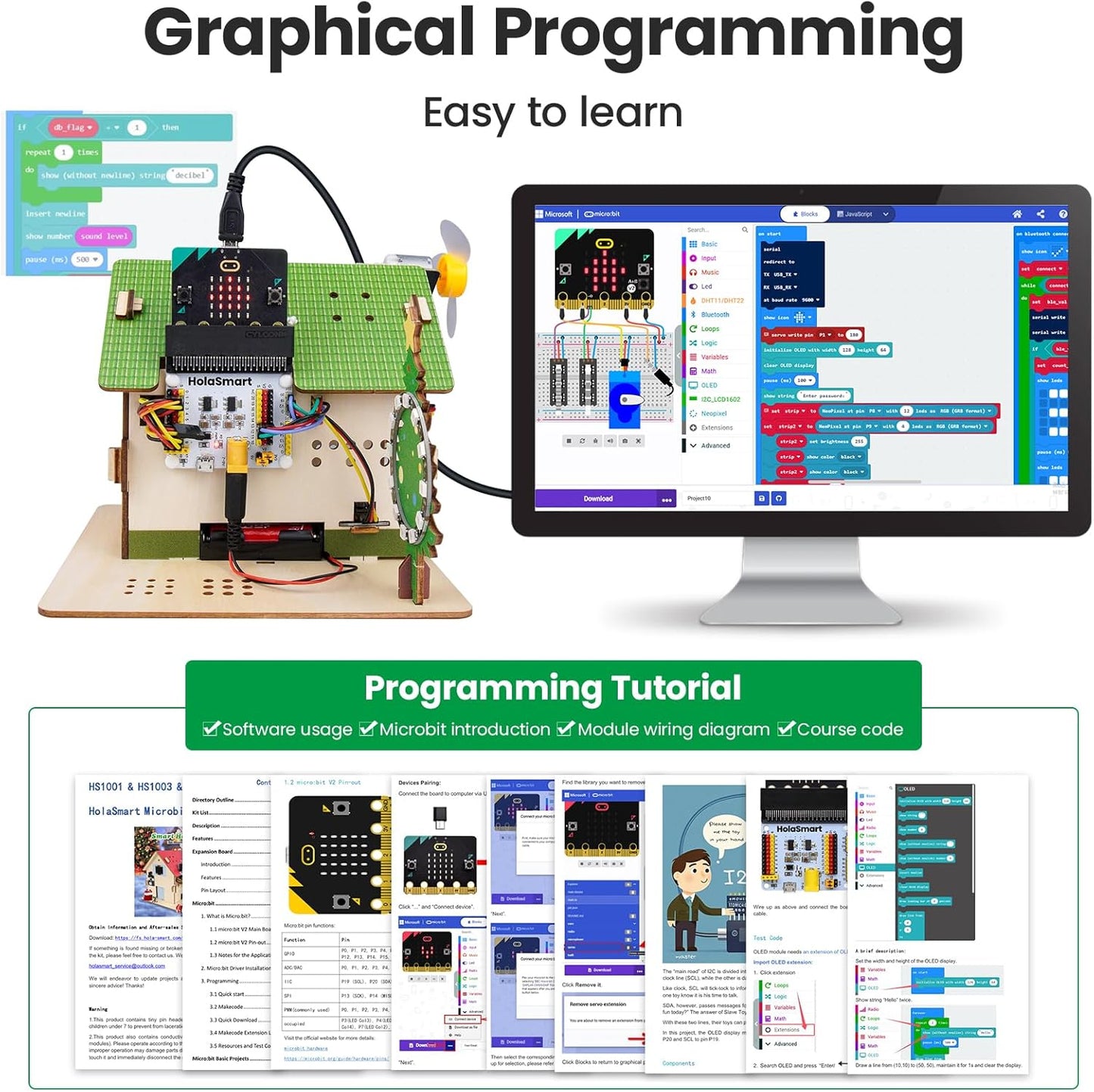 microbit Smart Home Kit for microbit v1 and v2,STEM Education Kit with Online Tutorial(Without Micro:bit and AAA Battery),Green