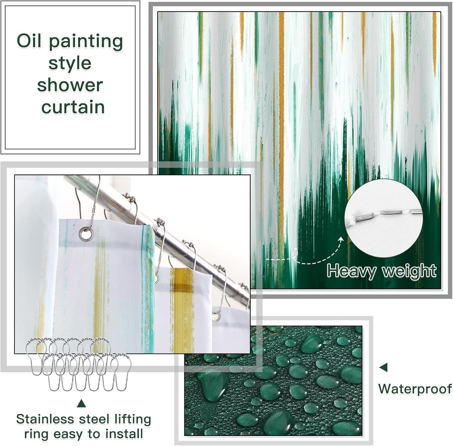 32PCS Bathroom Sets with Shower Curtain and Rugs-Dark Green Bathroom Accessories,Non Slip Bathroom Rugs Set with Toilet Lid Cover, Waterproof Shower Curtain, 3PC Soap Dispenser with Trash Can