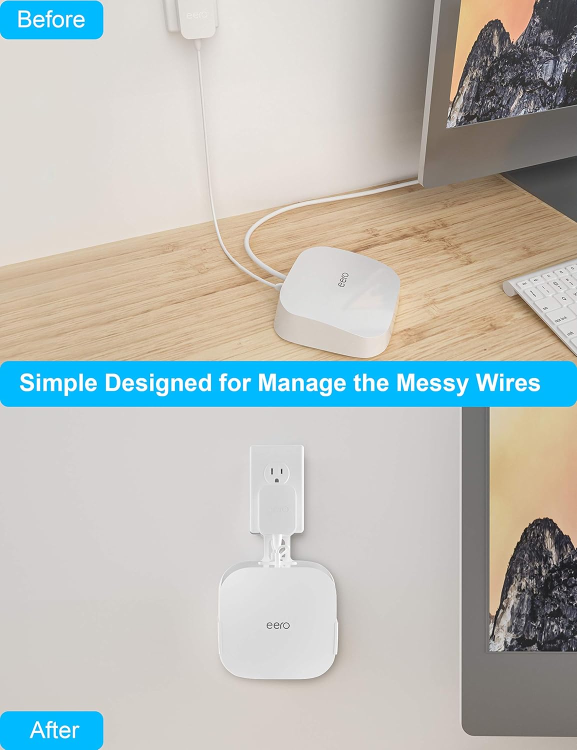 COOLWUFAN Wall Mount Holder for eero Pro 6/6E Home WiFi System - Simple and Sturdy Stand Bracket for Tri-Band Mesh Wi-Fi 6 System (White, 3 Pack)
