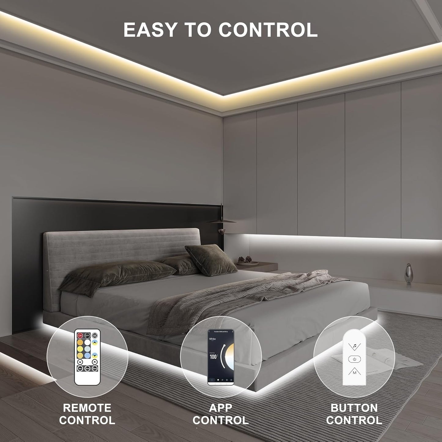 6.56ft Smart COB LED Strip Light, Tunable White 2700K-6500K Dimmable Bright WiFi Led COB Light Strip Compatible with Alexa and Google, White CCT COB Led Light for Kitchen Cabinet, Room