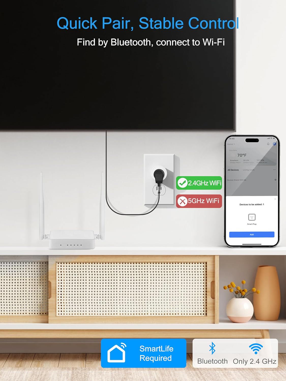 EIGHTREE Smart Plug 2025 Upgrade to 15A, Bluetooth & Wi-Fi Outlet Plug Dual Connection, Voice Control, Remote Control Outlet Timer Indoor, Smart Plugs That Work with Alexa & Google, 2.4GHz Wi-Fi Only