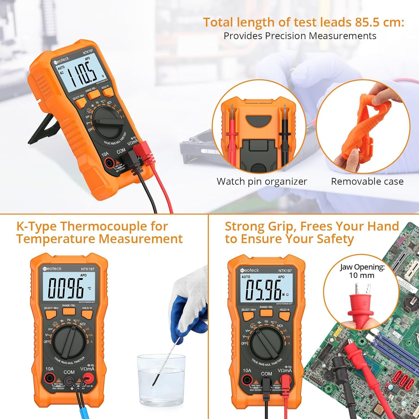 Neoteck 2000 Counts Digital Multimeter Voltmeter Tester with NCV, LCD for AC/DC Voltage&Current, Resistance, Capacitance, Live Wire, Frequency, Temperature, Duty Cycle, Continuity, Diode Measuring