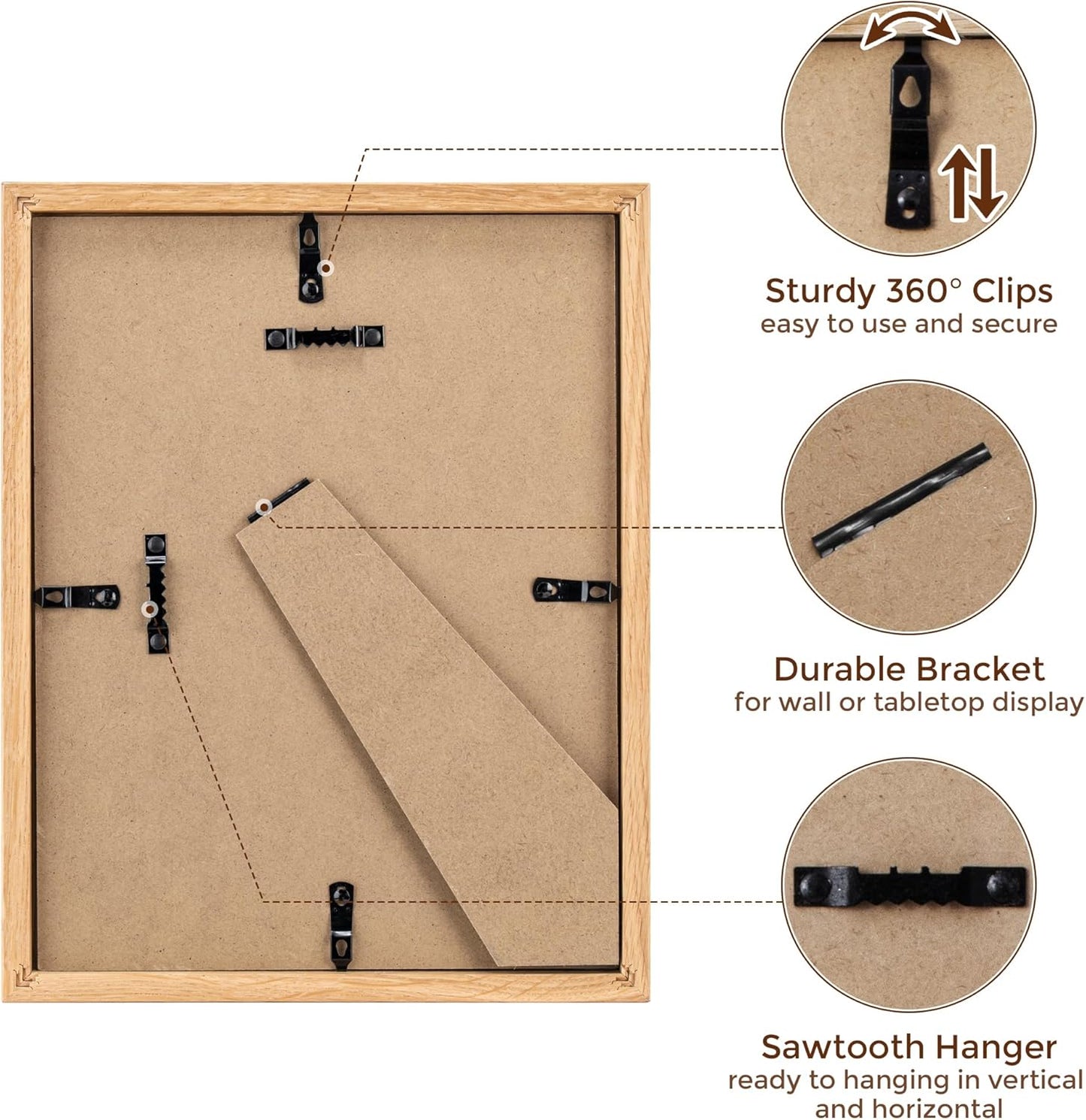 8.5x11 Picture Frame, Oak Wood Frame 8.5 x 11, 8.5 by 11 Wood Frames with Glass, 8.5x11 Matted frame for 6x8, Real Wood 8.5"x11" Photo Frame with Stand, Natural Oak Color, 1 Pack