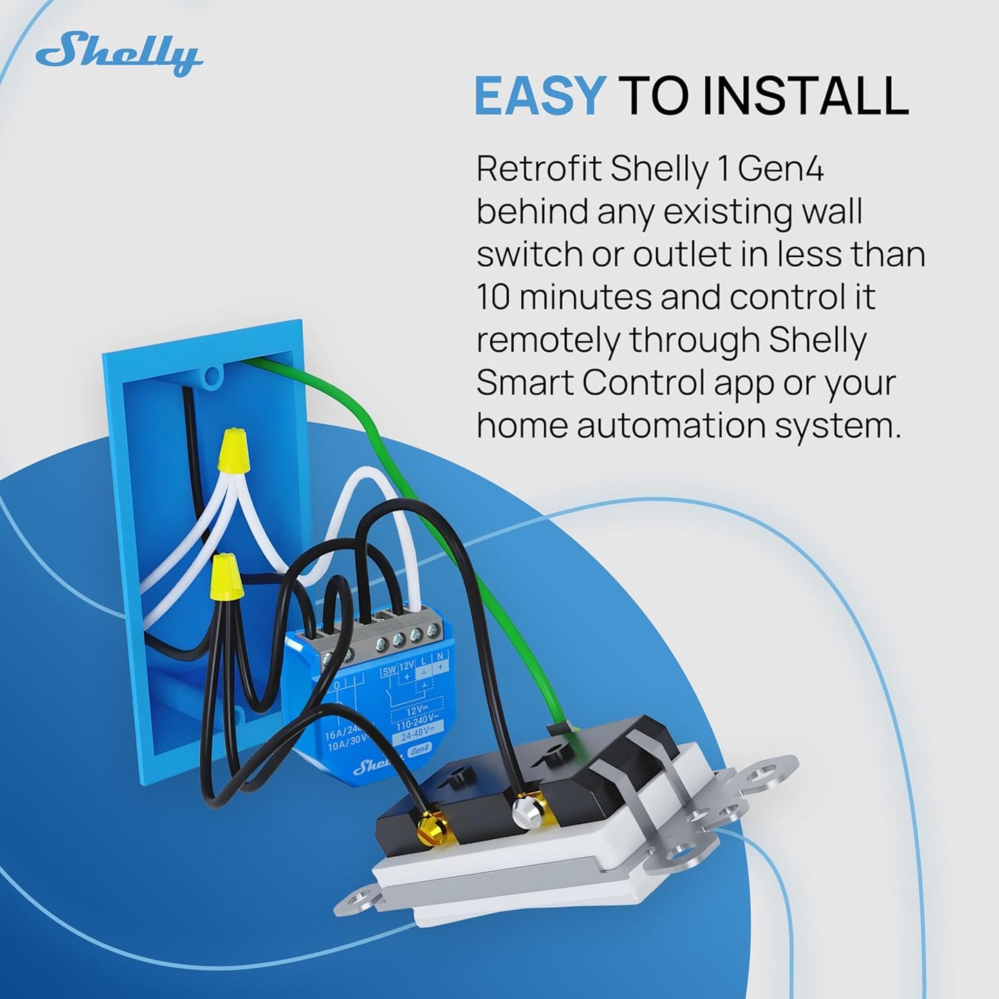 Shelly 1 Gen4 | Wi-Fi, Zigbee & Matter Smart Relay Switch with Dry Contacts, 1-Channel 16A | Home Automation | Alexa, SmartThings, Google Home, Apple HomeKit Compatible | Garage Door Opener (4 Pack)