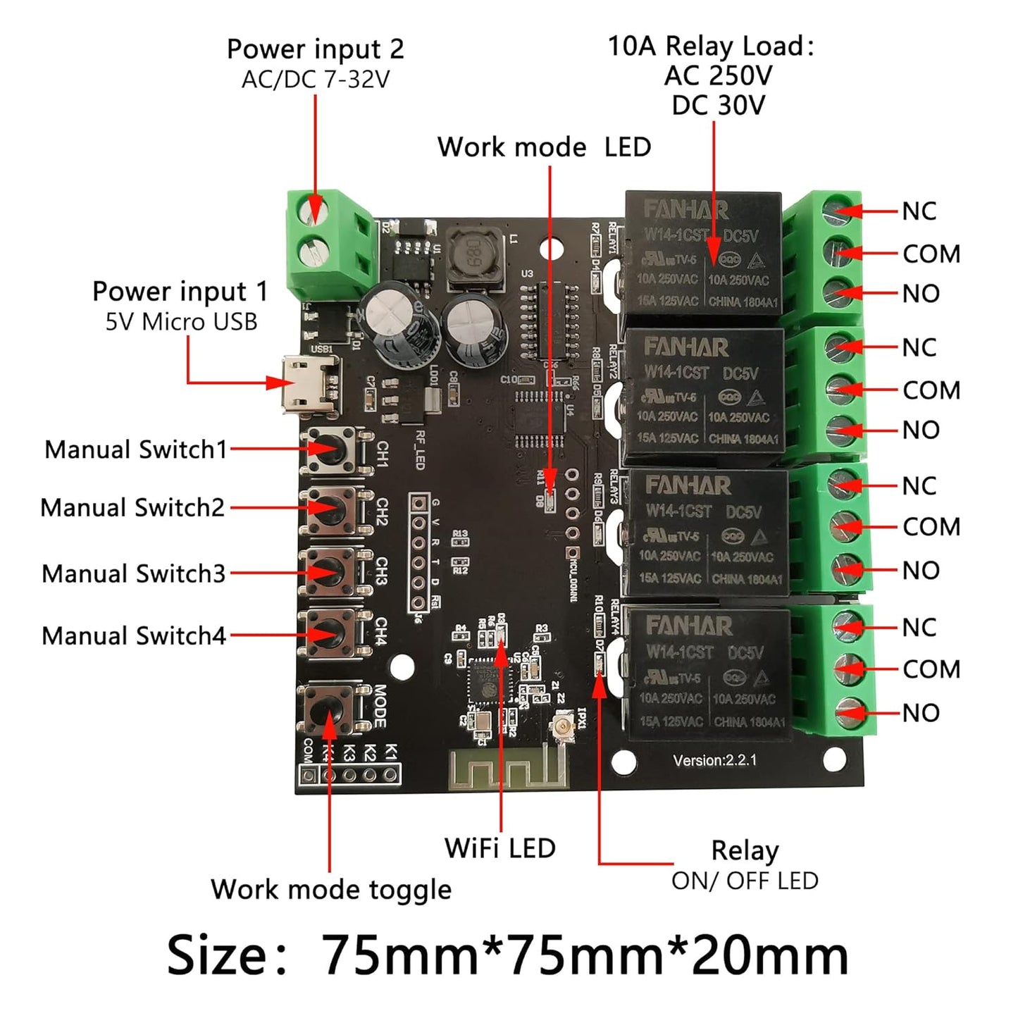 Jane Eyre 4 Channel Smart WiFi Relay Switch Module Momentary Self-Locking Controller DC 7-32V DIY Remote Control Garage Door Compatible with Alexa Echo Google Home