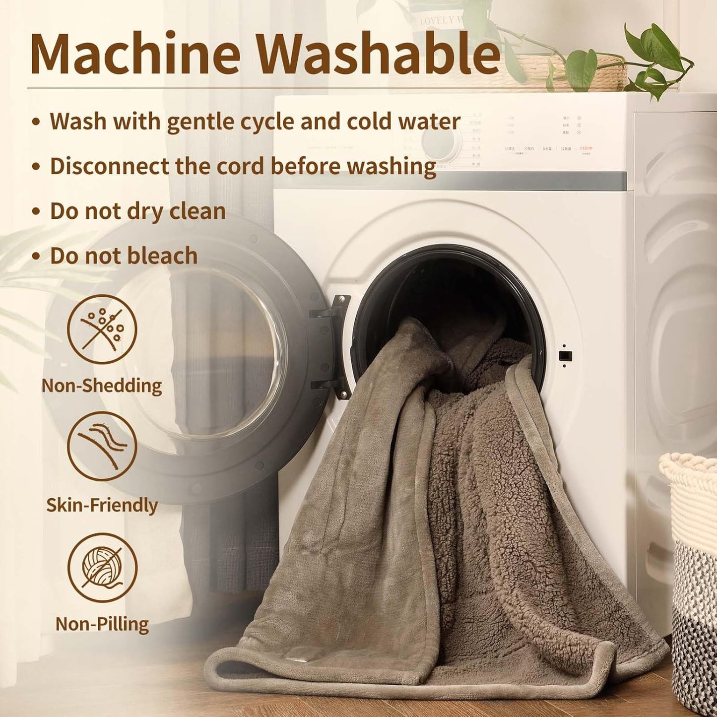 Bearhug Electric Blanket Twin Size 62" x 84", Velvet & Sherpa Heated Blanket, 5-Year Warranty, 10 Heating Levels & 1-12H Auto Off, Over-Heat Protect, ETL Certification, Machine Washable