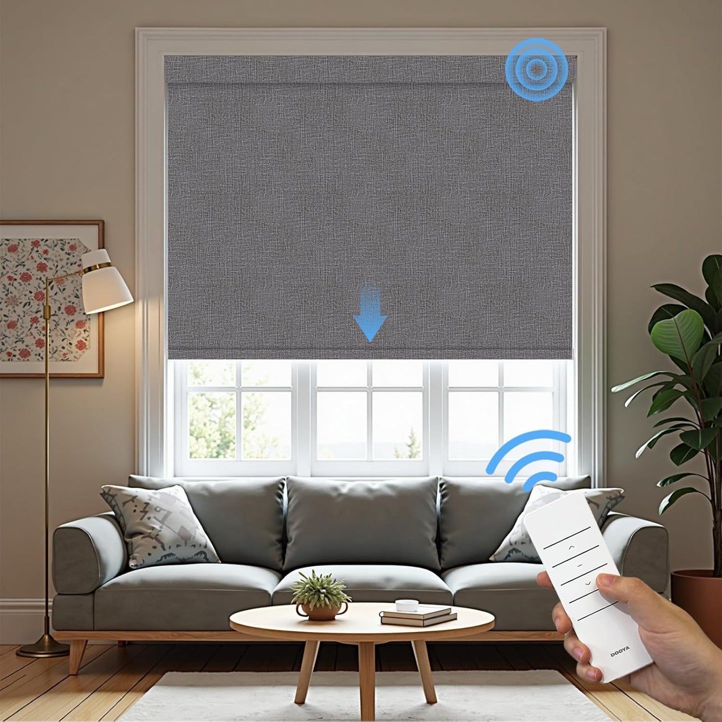 Motorized Roller Blinds with Remote, 100% Blackout Automatic Roller Shades for Bedroom, Bathroom, and Living Room, Customized Size, Carbon Gray