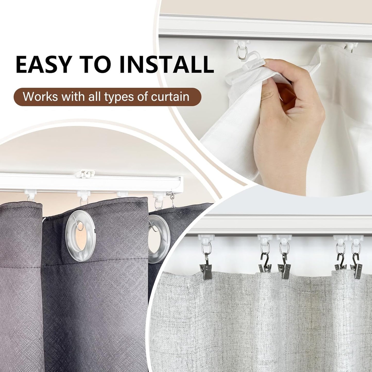 Ceiling Mount Curtains Track Room Divider Privacy Partition Separator Curtain Tracks Rods Heavy Duty RV Shower Outdoor Rail Clip Hook Set, White 3-6ft