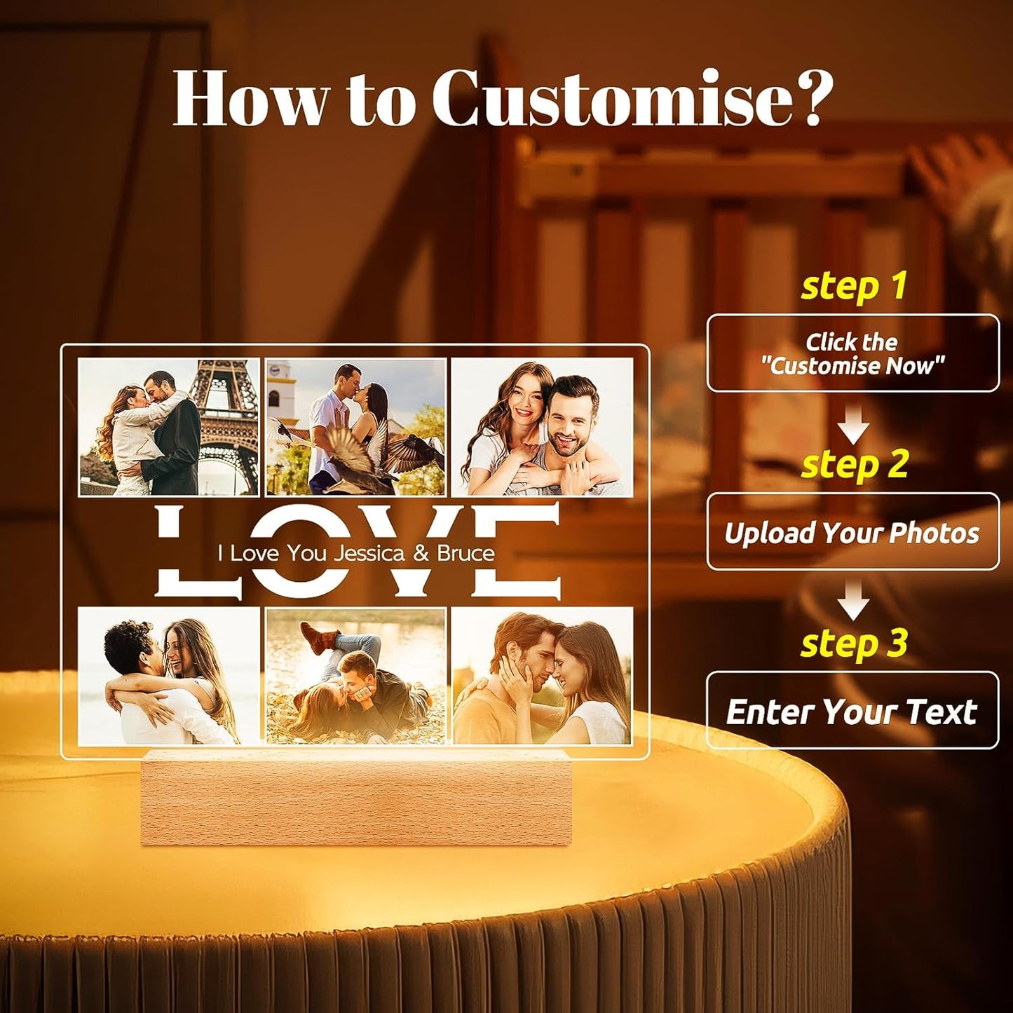 Custom Picture Frame with Photo, Personalized Photo Frame, Customized Picture Frames, Personalized Anniversary Valentines Day Gifts for Women Men Her Him Couples Wife