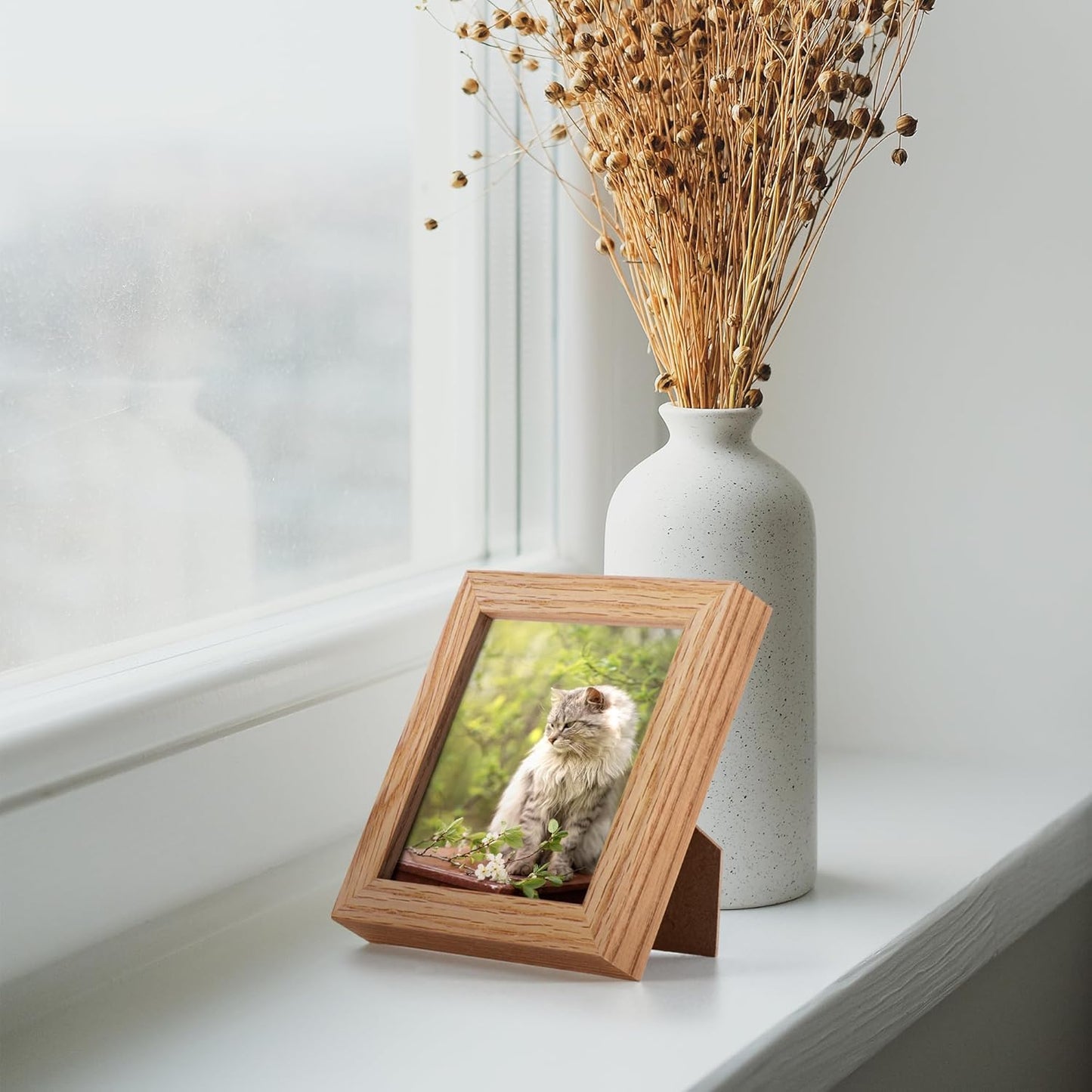 4x4 Picture Frames, 4 x 4 Photo Frames with Stand, Solid Oak Wood 4 by 4 Frame, 4x4 Picture Frame for Wall, Rustic Wood Frame 4"x4" with Real Glass, 4 by 4 Frames Set of 4, Natural Oak Color
