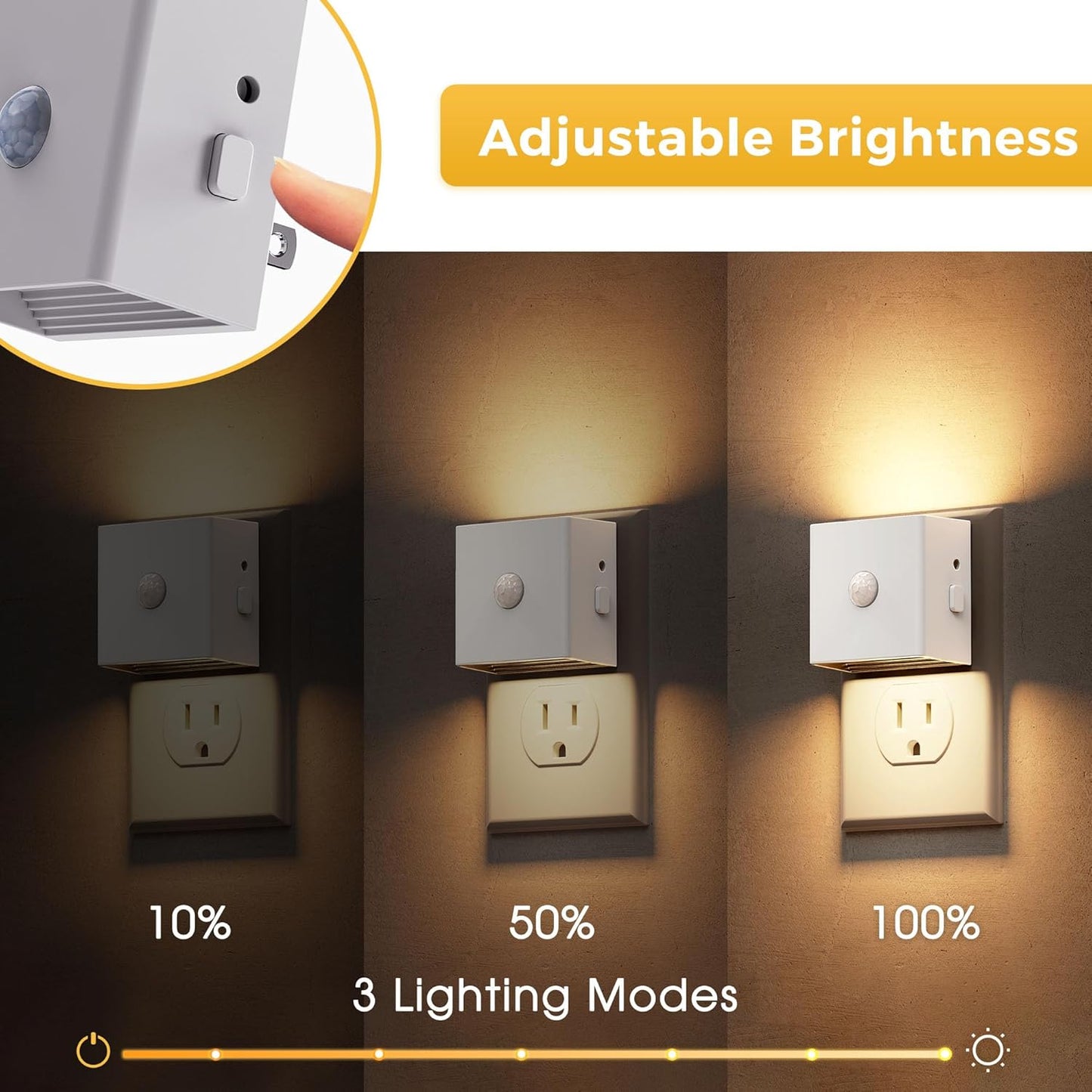 L LOHAS LED Night Light,Plug in Night Light with Motion Sensor and Dusk to Dawn Sensor,[2-Pack] Brightness Adjustable,3000K Soft White, Nightlight for Bathroom Hallway Kitchen