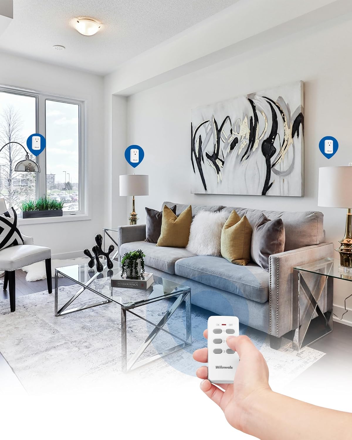 Remote Control Outlet, WILAWELS Wireless Remote Light Switch, Expandable Electrical Outlet Switch for Lamp, Light, Fan, Appliance, 100ft RF Range, FCC Listed, 1 Remote + 3 Outlets W02RC1306