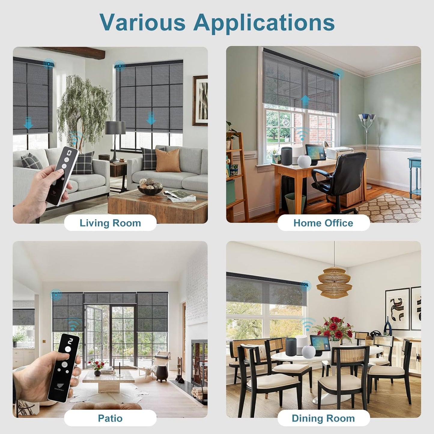 SmartWings Motorized Light Filtering Roller Shades 60% Blackout Work with Matter Homekit Alexa Z-Wave ZigBee SmartThings Google, Cordless with Remote Control, Twilight Obsidian