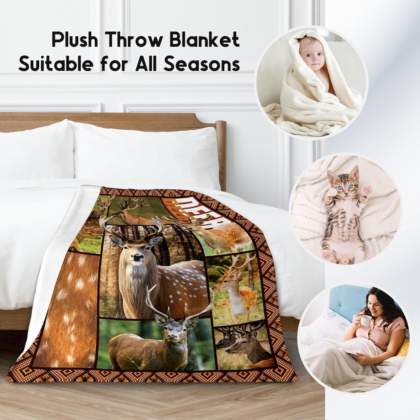 Blankets for Adults, Deer Blanket Gifts for Men Boys, 30"x40" Forest Western Throw Gift for Hunters - Soft, Fuzzy & Cozy Deer Throws Farmhouse Decor