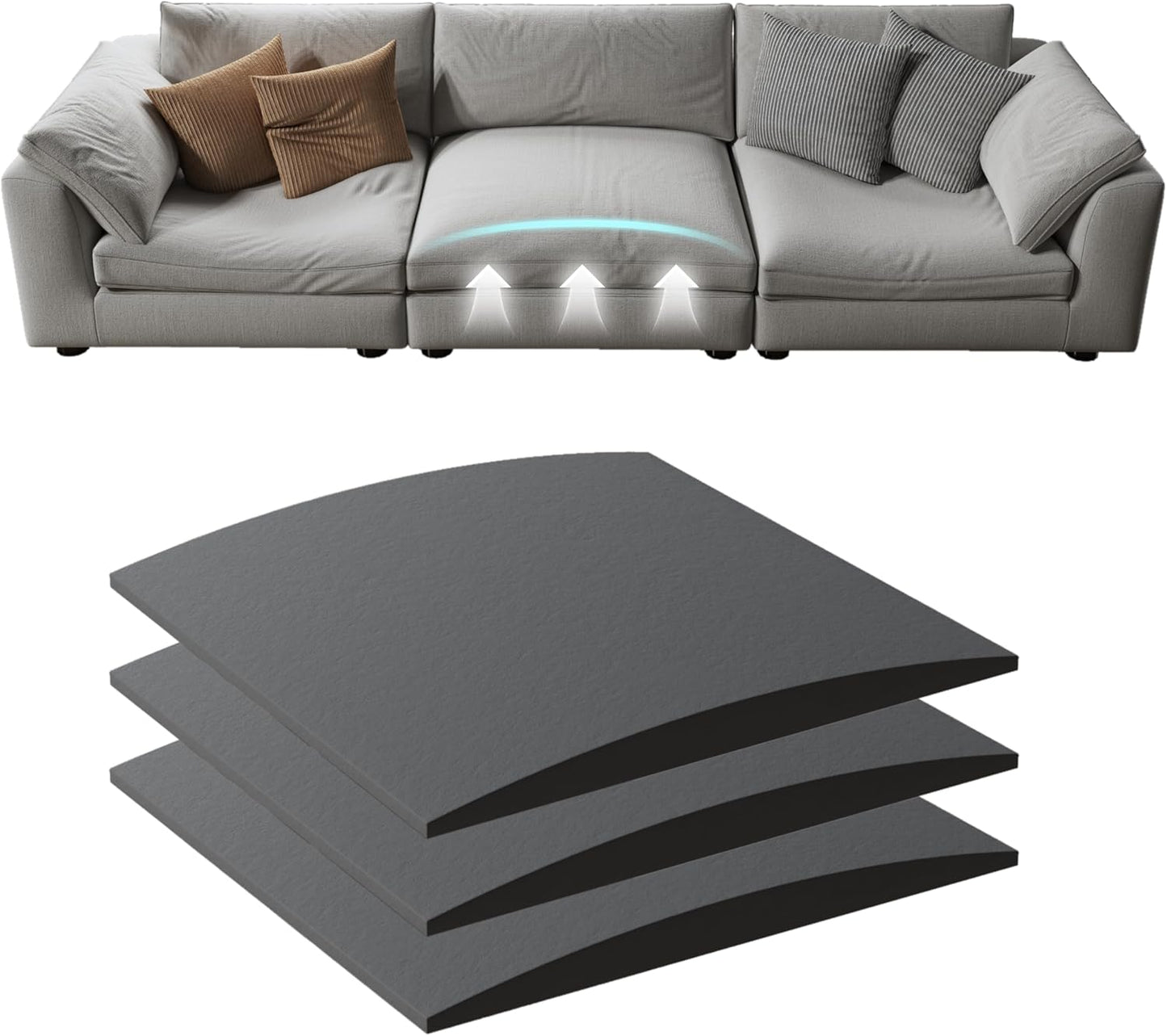 Couch Cushion Support for Sagging Seat, High Density Foam Sofa Support Replacement for Furniture, Curved Couch Supporter for Under The Cushions, Grey Set of 3