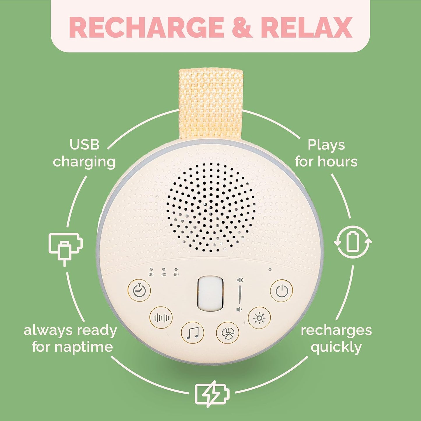 Colic Baby Relief White Noise Sound Machine - Rechargeable Sound Machine for Baby Gas Relief Newborn, Portable with Long Battery Life, 21 Soothing Sounds, Gentle Night Light & Auto Timer