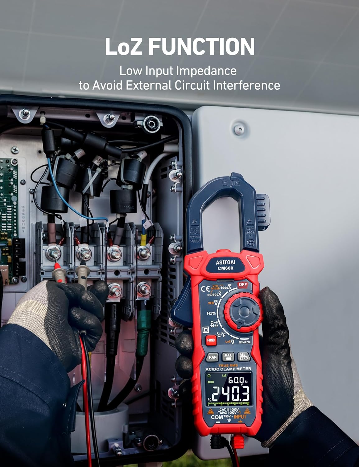 AstroAI Inrush Digital Clamp Meter Multimeter 1000A TRMS 6000 Counts, Amp Voltage Tester with VFD, LOZ Mode; Measures AC/DC Current Voltage Temperature Resistance Capacitance Frequency Continuity NCV