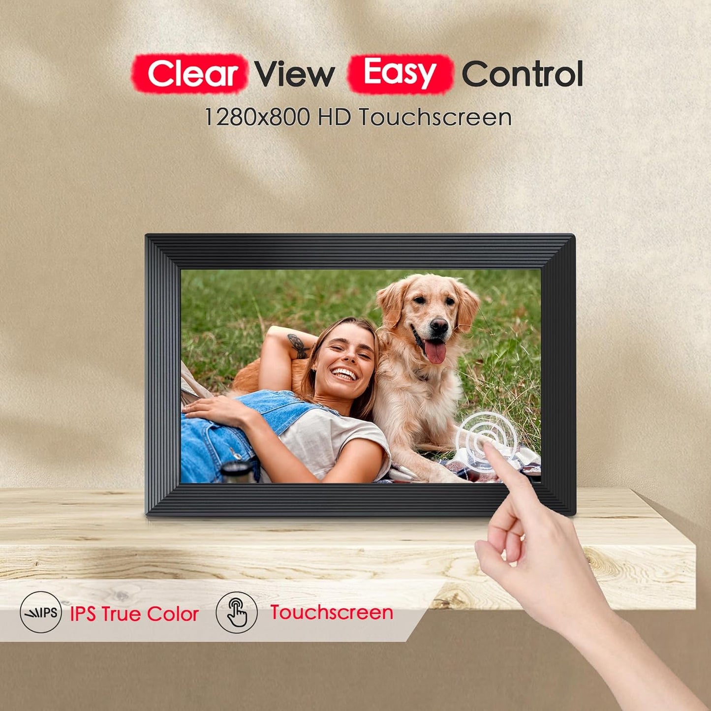 Digital Picture Frame, 10.1 inch Frameo Digital Frame WiFi, 1280*800 IPS HD Touchscreen, 32GB Storage, Instant Share Pictures Video, Smart Photo Frame Electronic, Gifts for Mom, House Warming, Black