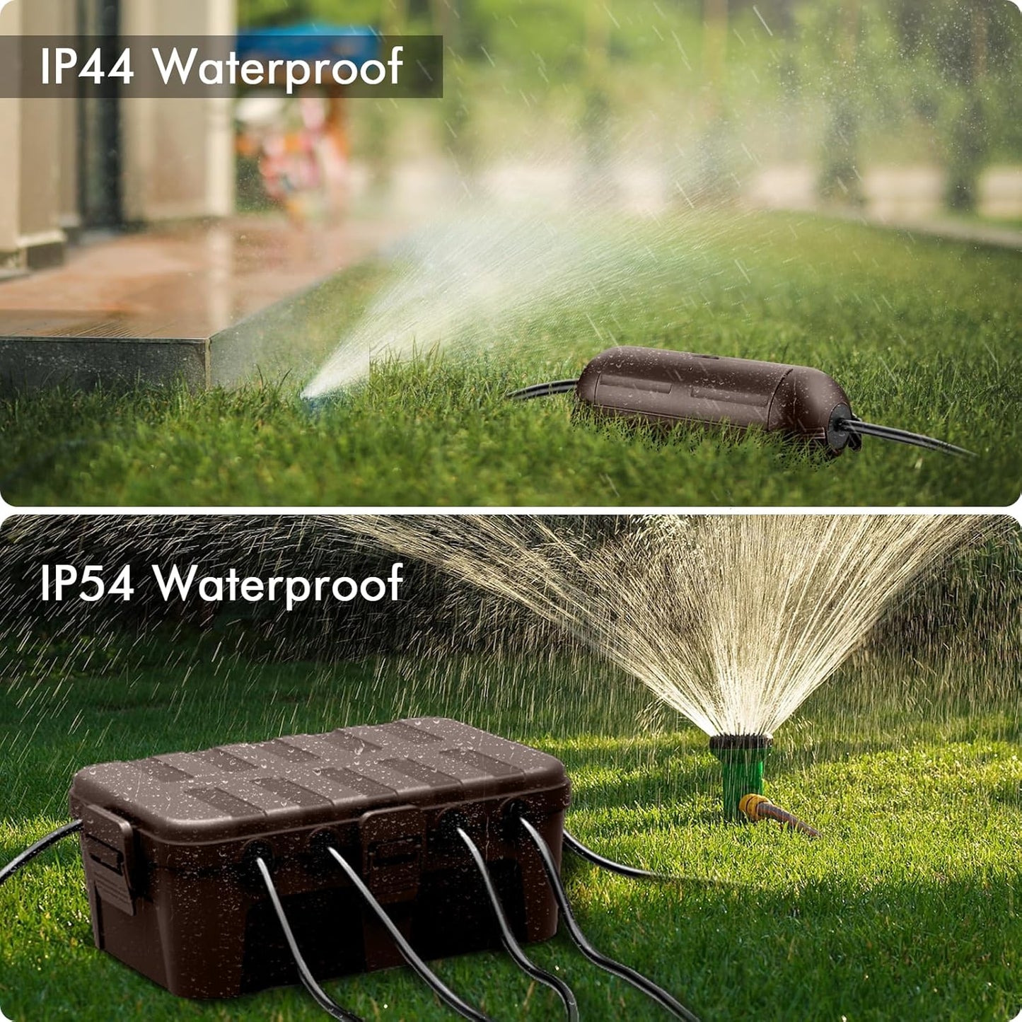 RESTMO 5-Piece Outdoor Waterproof Electrical Box Set – 12.5" x 8.5" x 5" Large & 7.1" x 2.3" x 2.3" Small, Weatherproof Boxes for Power Strip, Outlet, Plug, Socket, Timer, Holiday Light, Brown