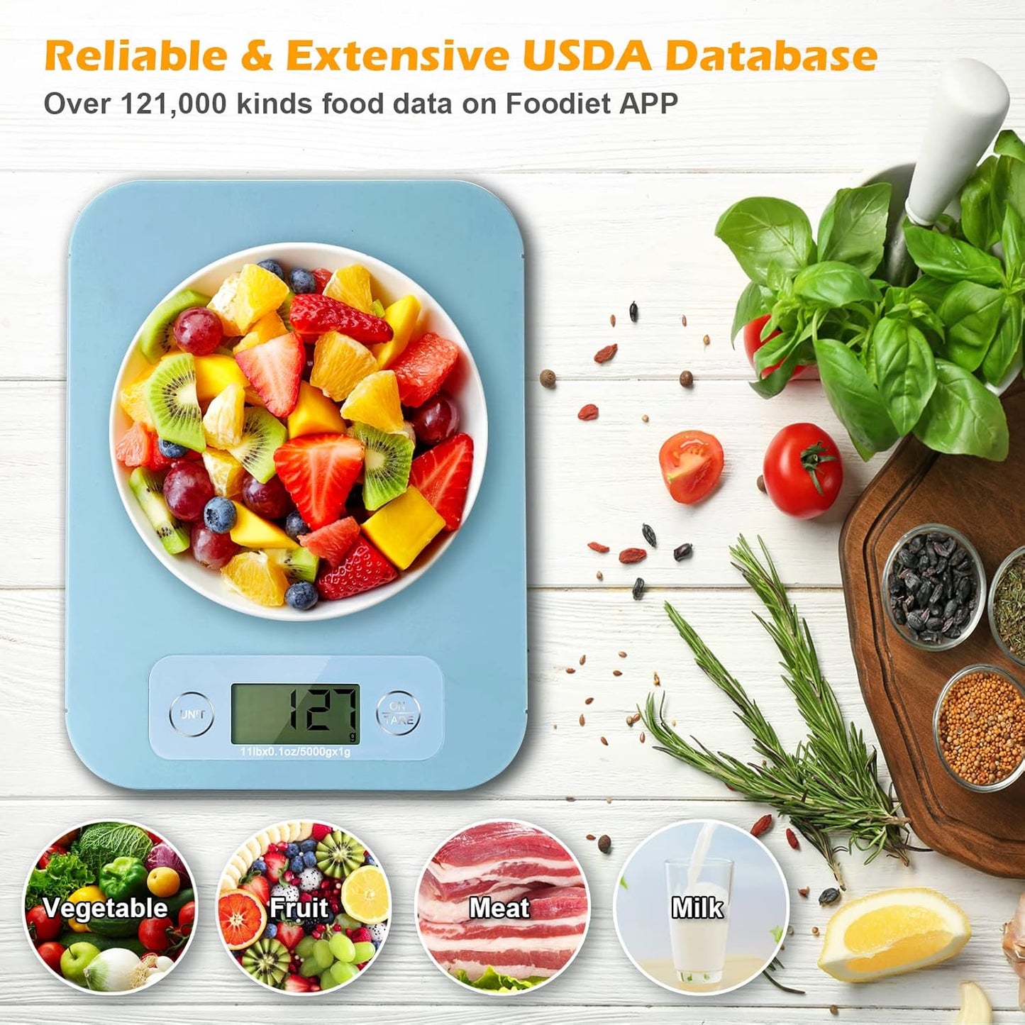 Digital Food Scale for Weight Loss - Smart Food Scale with Nutritional Calculator, Kitchen Scales for Food Grams and Ounces, Food Weight Scale for Baking, Diet, Diabetics, Calories 0.1oz/1g (3g-5kg)