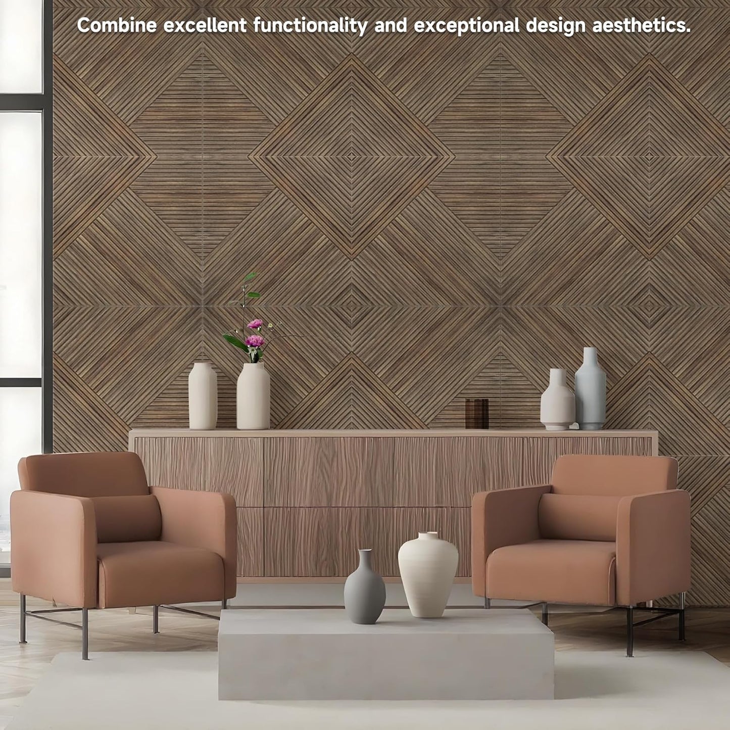 TO-TH Acoustic Panels for Wall and Ceiling - 6 Pack 2'x2'x0.4,Self-Adhesive 3D UV Printing Decorative Wall Panels with Wood Look,Natural Walnut