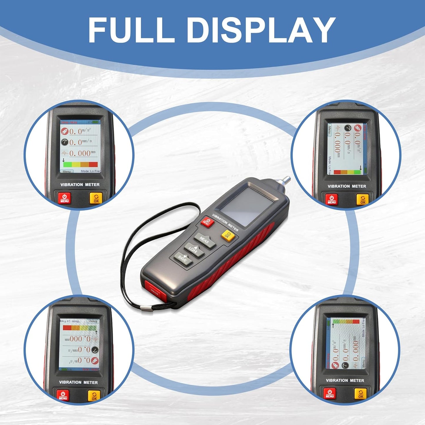 Digital Vibration Meter Vibrometer Handheld Vibration Analysis Equipment Acceleration Velocity Displacement Measurement for Moving Machinery