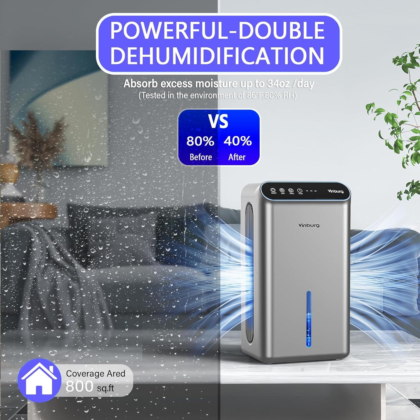 Dehumidifier for Basement (85 OZ, 800 sq ft) Quiet Dehumidifiers for Home, Auto Shut-Off, Sleep Mode, 3 Gear Timer(8H,16H,24H), Small Dehumidifier for Bedroom, Bathroom with Drain Hose