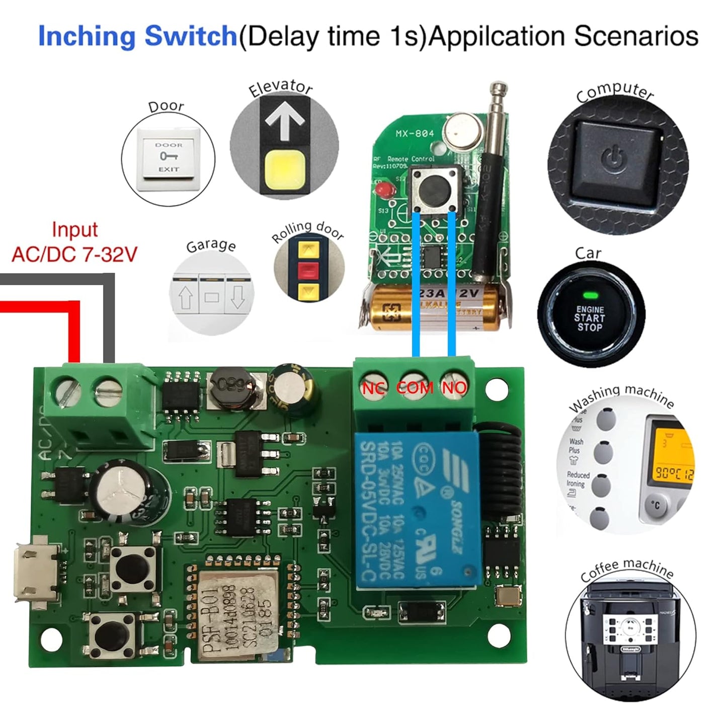 Jane Eyre WiFi Instant Relay Self Lock Switch Module with 433MHz RF Remote Control DIY Garage Door Switch Module Ewelink App Control Compatible with Alexa Goolution Assistant(1 Channel)
