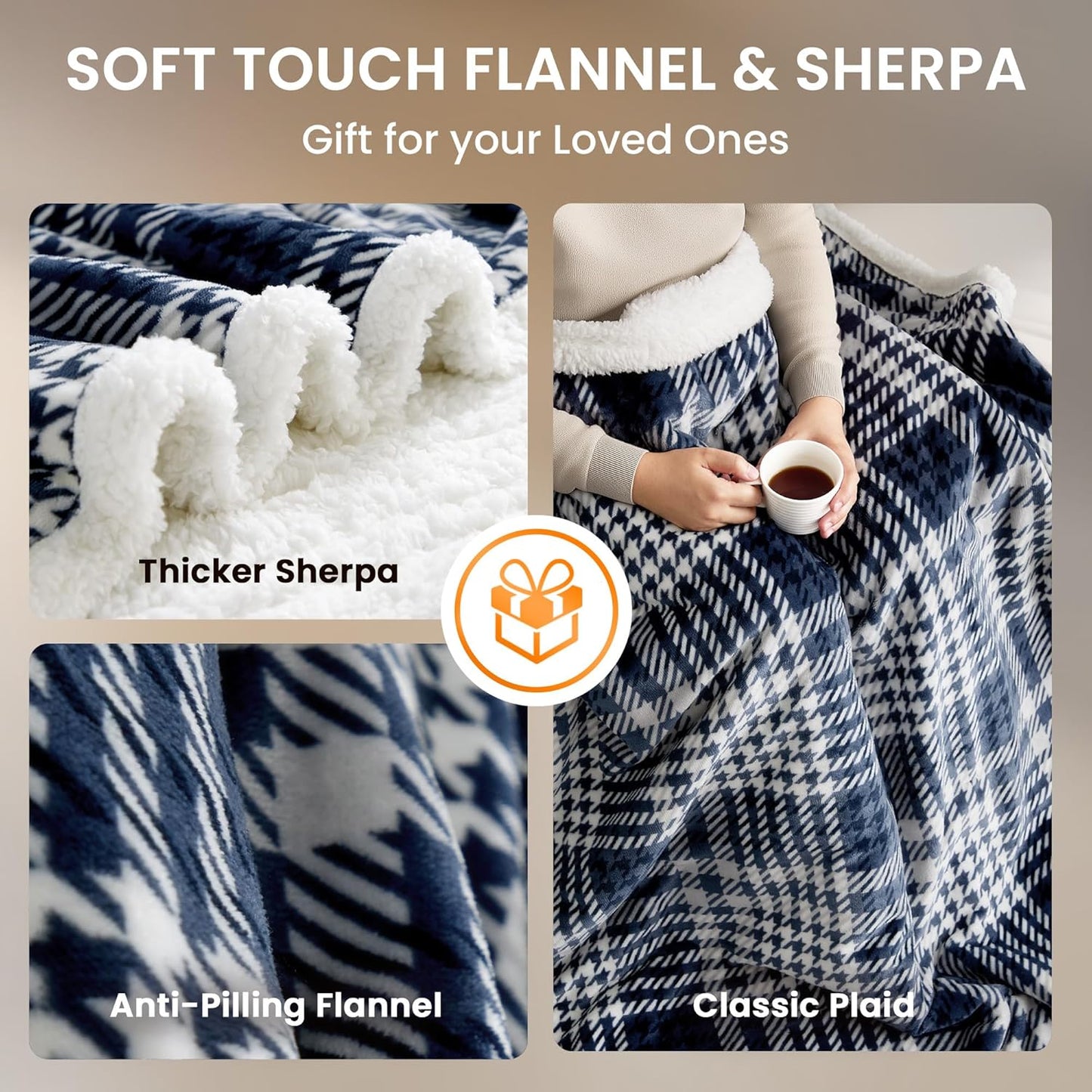 Heated Blanket Electric Throw-50''x60''Ultra Soft Cozy Plaid Flannel Fast Heating Electric Blanket with 10 Heat Levels & 10 Hours Auto Off, ETL Certified, Keep Warm in Couch Bed Office(Navy)