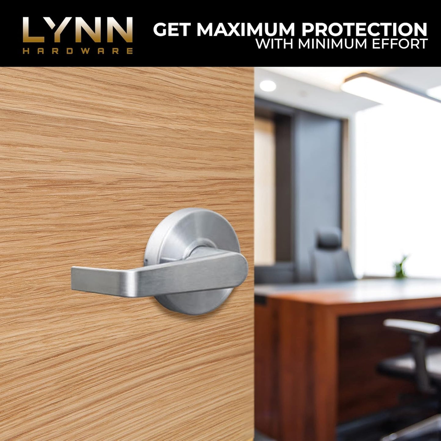 LYNN HARDWARE Commercial Door Lever Lock - Heavy-Duty Locking Door Handle, Designer Door Handles, Cylindrical Lever Lock, Non-Handed Grade 2 Door Handle, Satin Chrome, Passage/Closet